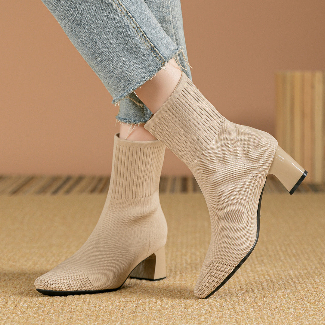 Knit Sock Boots for Women, Elastic Chunky Heel Boots
