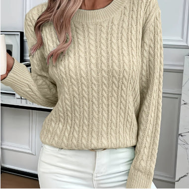 Twist Knit Sweater for Women, Round Neck Pullover Top