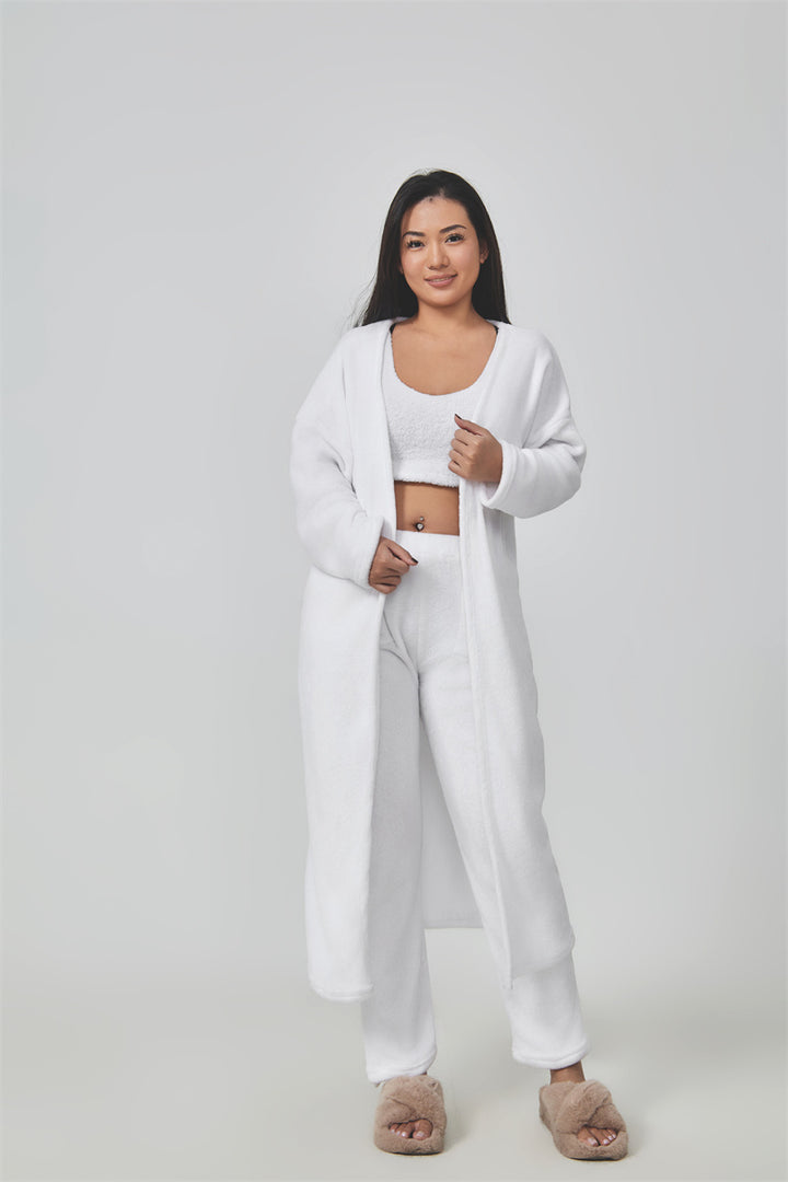 Cozy 3-Piece Pajama Lounge Set with Crop Top and Cardigan
