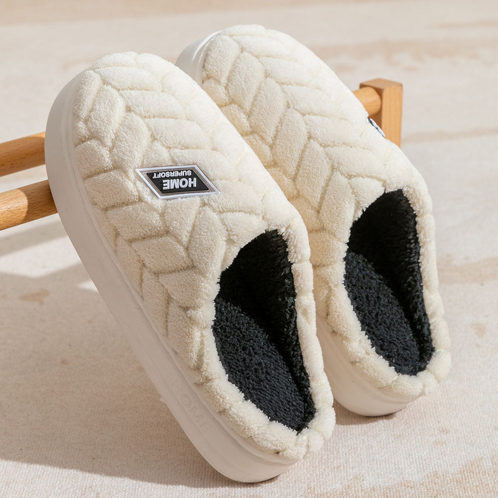 Non-Slip Plush Slippers with Thick Sole – Couples Pair in 6 Colors