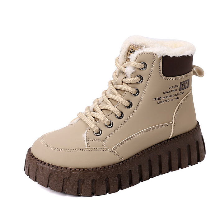Lace-Up Snow Boots for Women, Fleece-Lined Plush Ankle Boots