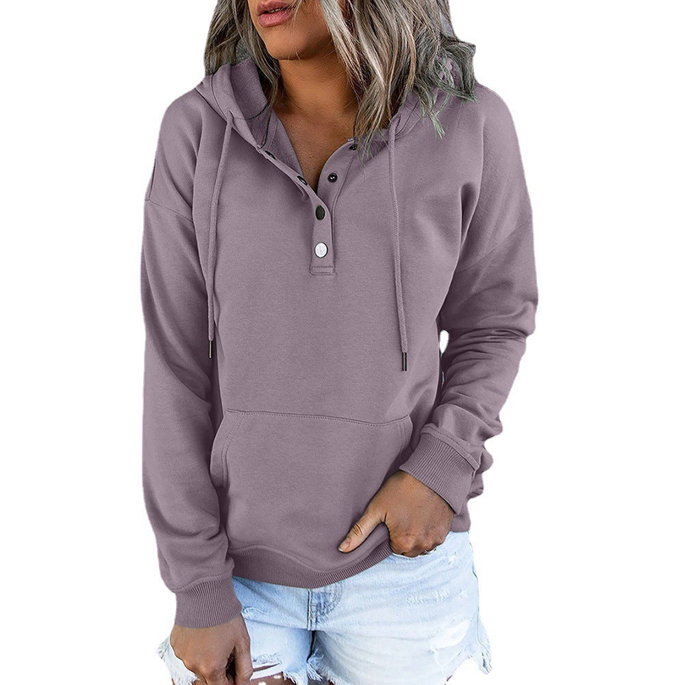Hooded Sweatshirt for Women, Pocket Button Drawstring Hoodie