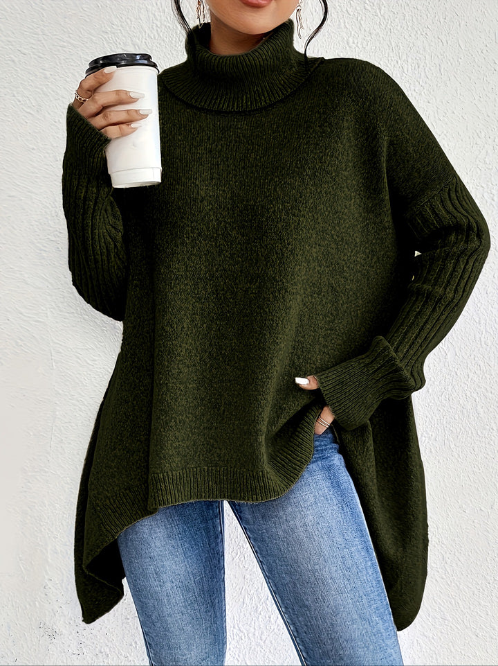 Asymmetric Turtleneck Sweater with Loose Fit