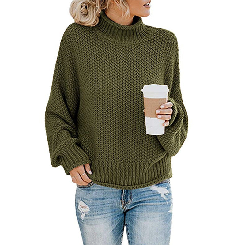 Solid Turtleneck Sweater for Women, Winter Knit Pullover