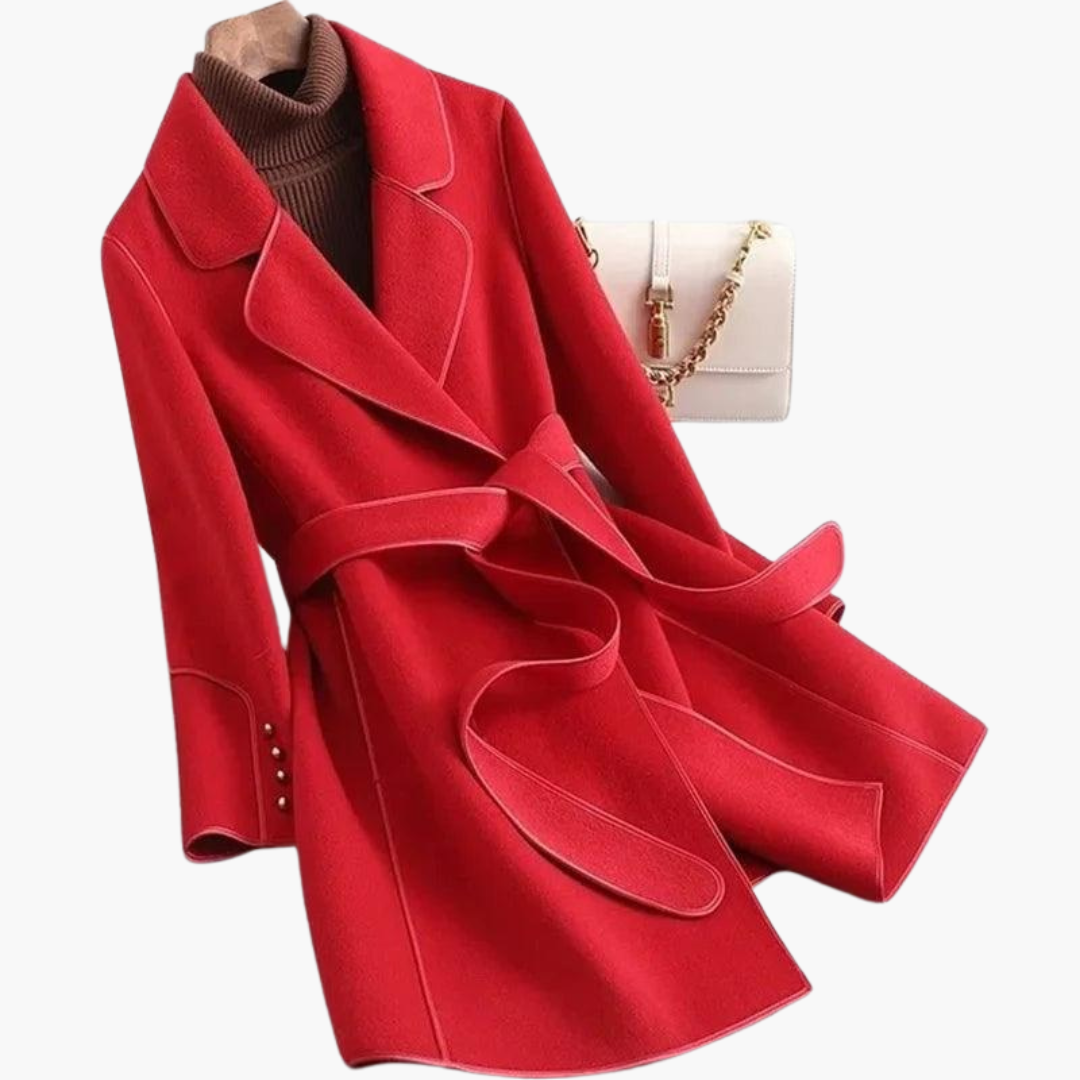 Women’s Double - Breasted Trench Coat with Wool - Blend Wrap and Tailored Fit