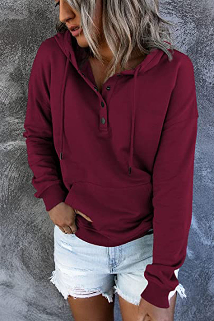Hooded Sweatshirt for Women, Pocket Button Drawstring Hoodie