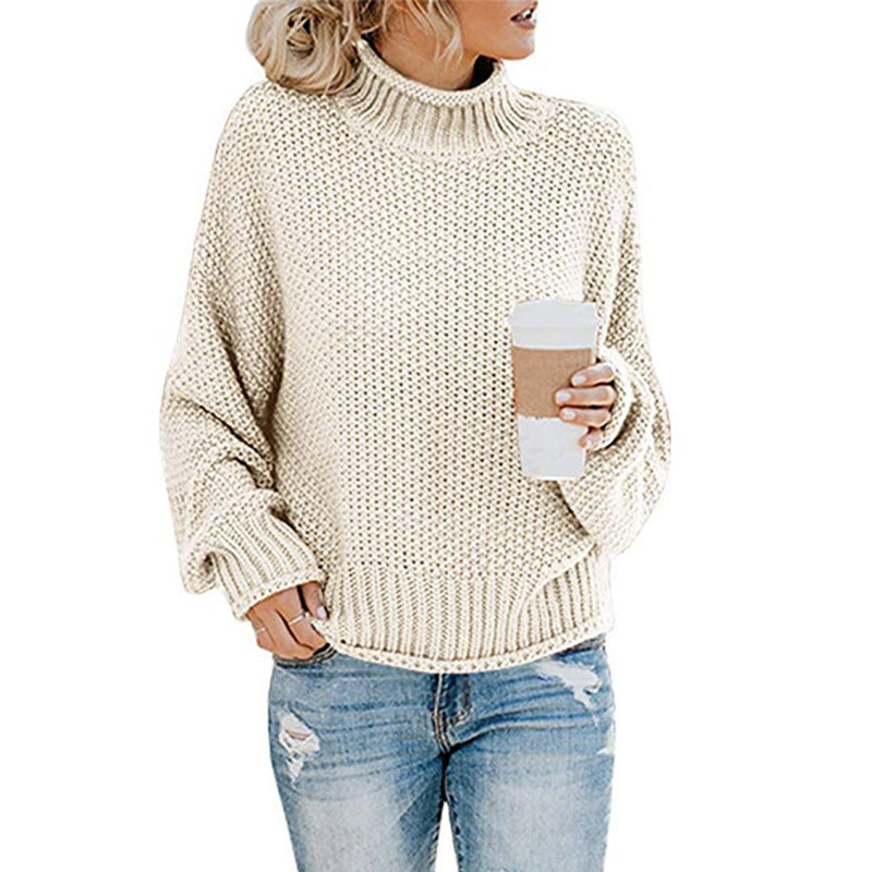Solid Turtleneck Sweater for Women, Winter Knit Pullover