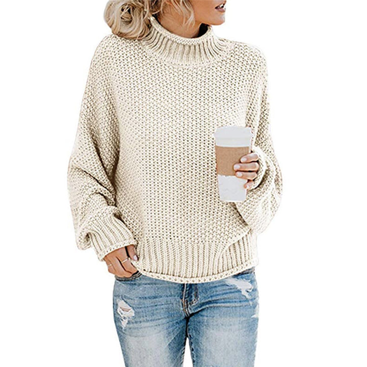Solid Turtleneck Sweater for Women, Winter Knit Pullover
