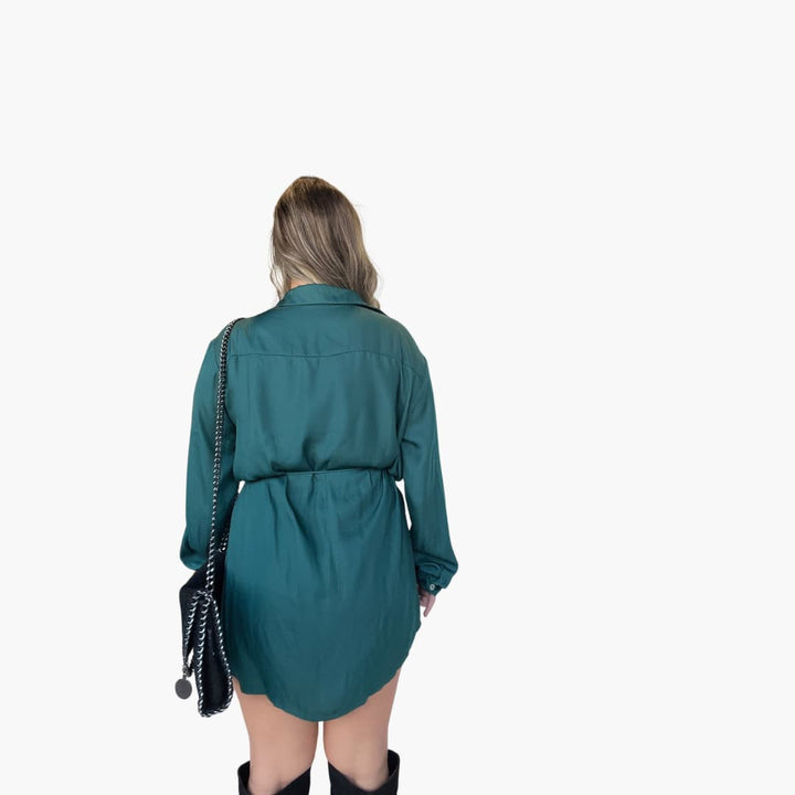 Women’s Romper Dress with Collared Neck and Drawstring Waist