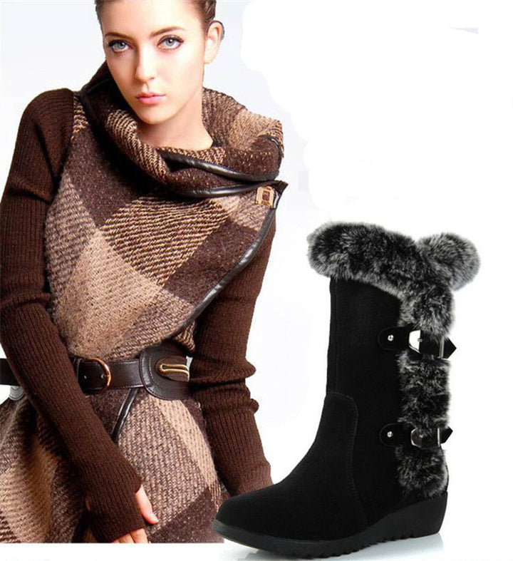 Mid-Calf Faux Fur Snow Boots for Women, Plush Winter Boots