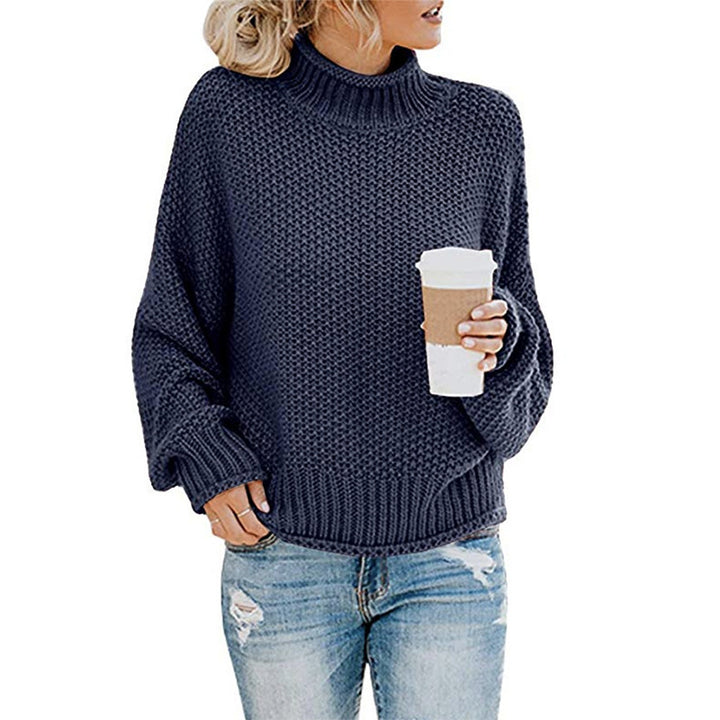 Solid Turtleneck Sweater for Women, Winter Knit Pullover