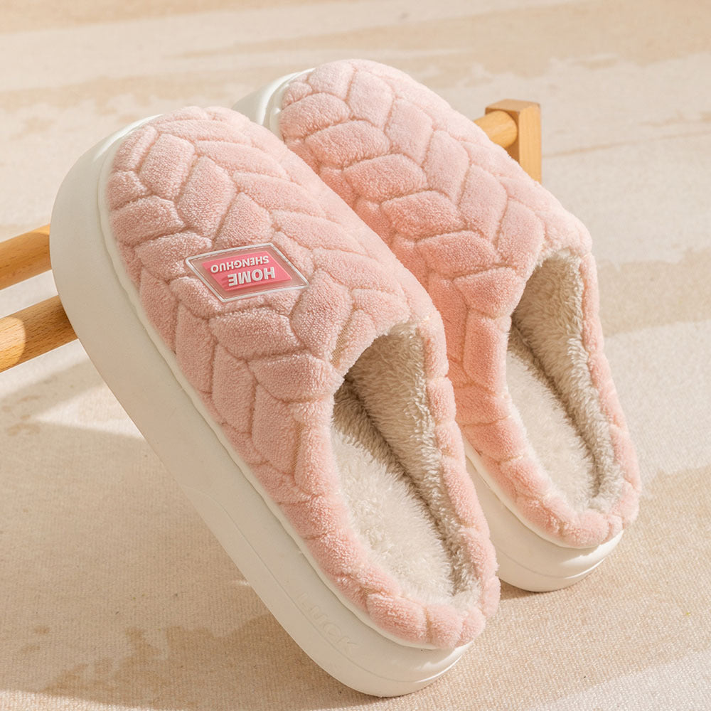 Non-Slip Plush Slippers with Thick Sole – Couples Pair in 6 Colors