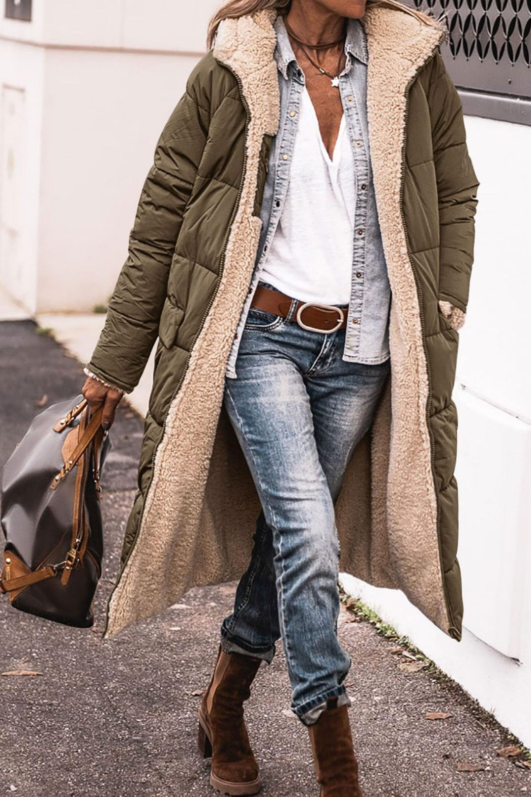 Hooded Long Coat for Women, Double-Sided Winter Cardigan Jacket
