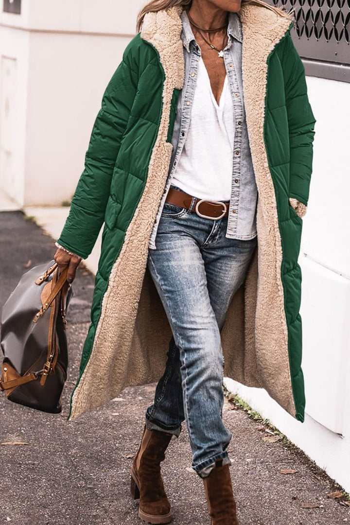 Hooded Long Coat for Women, Double-Sided Winter Cardigan Jacket