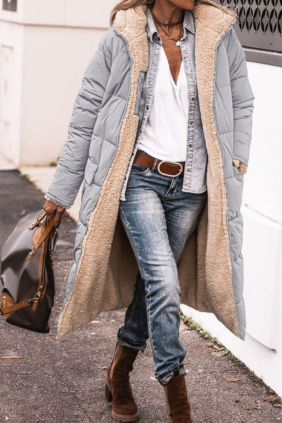 Hooded Long Coat for Women, Double-Sided Winter Cardigan Jacket