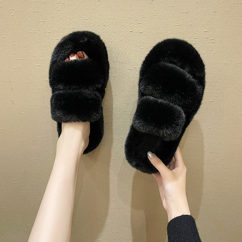 Fuzzy Faux Fur Slide Slippers for Women, Soft and Fluffy