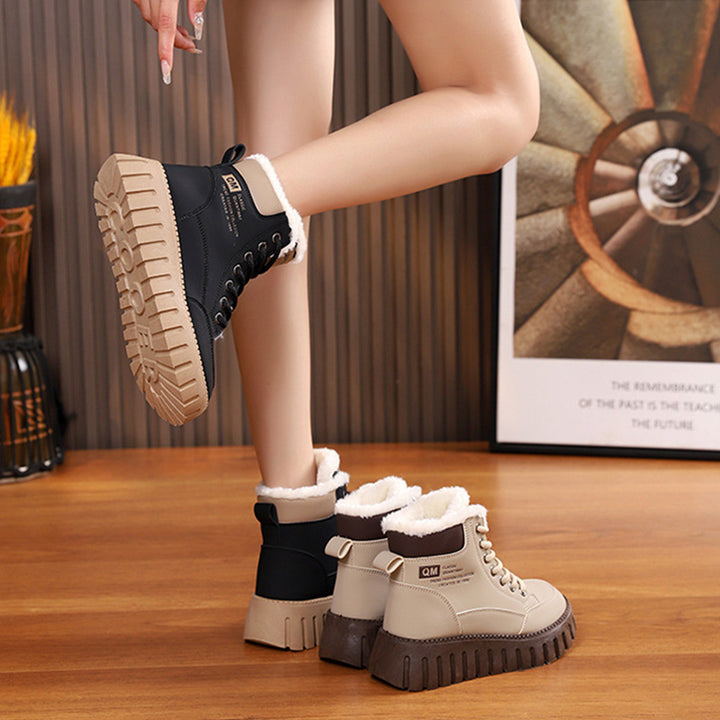 Lace-Up Snow Boots for Women, Fleece-Lined Plush Ankle Boots