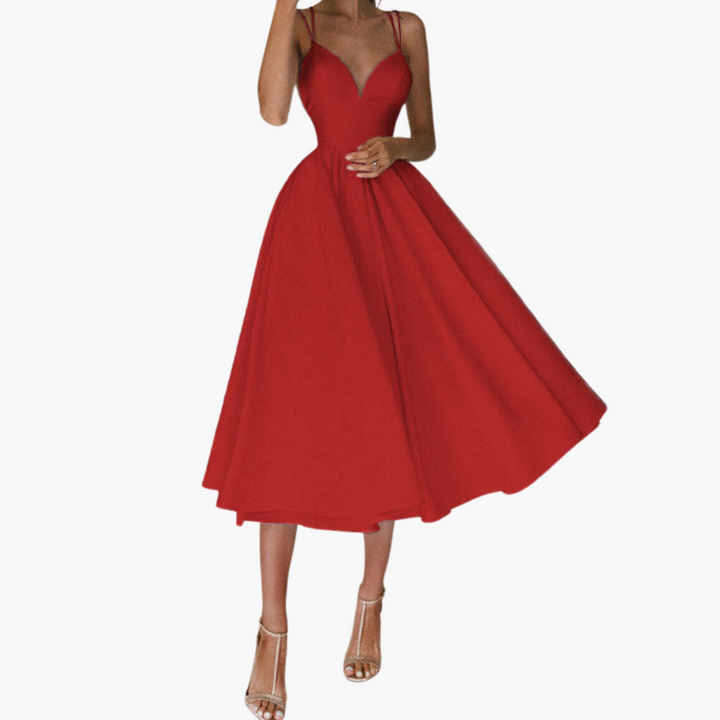 Women’s Midi Party Dress with V-Neck