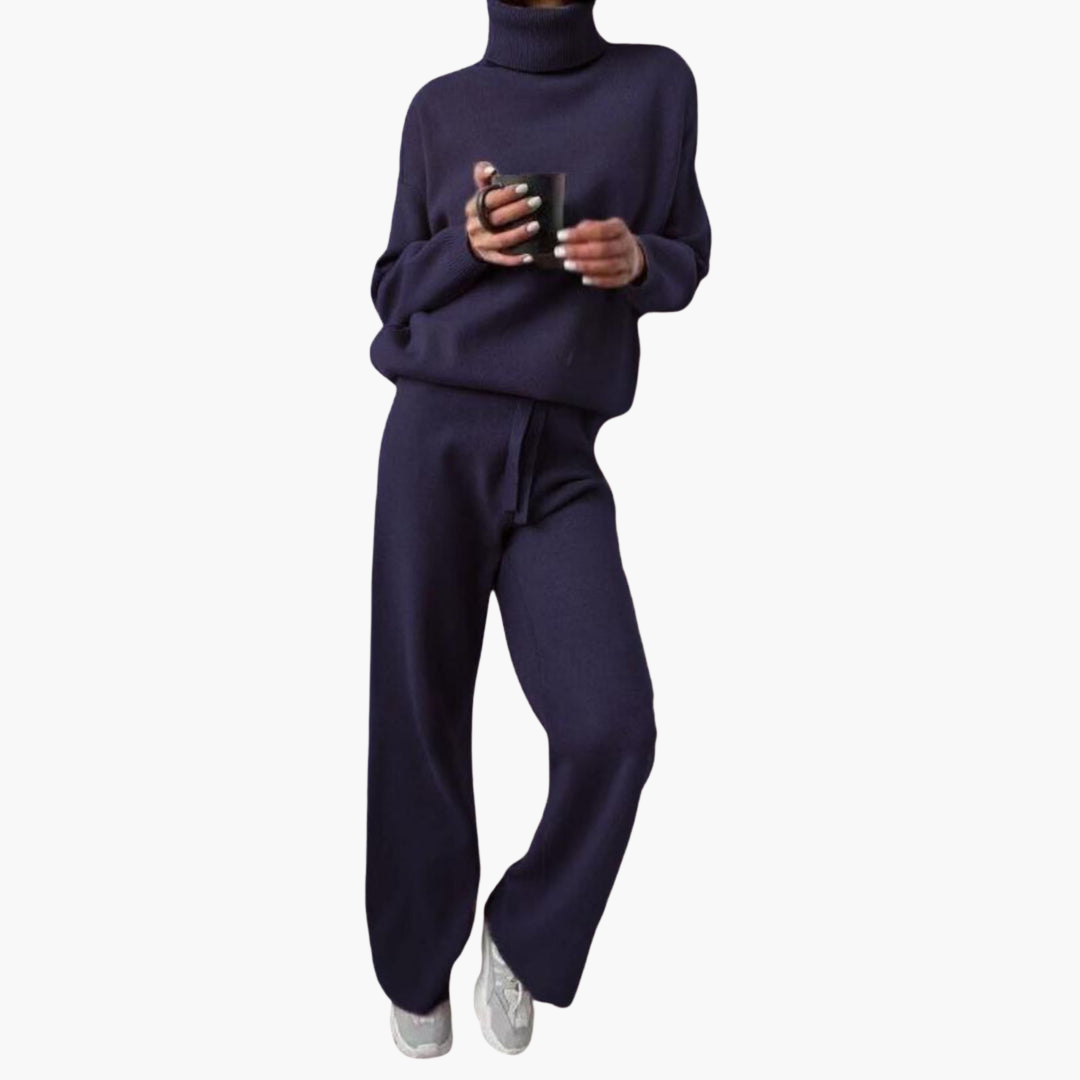 Women’s Knitted Lounge Set with Wide-Leg Pants