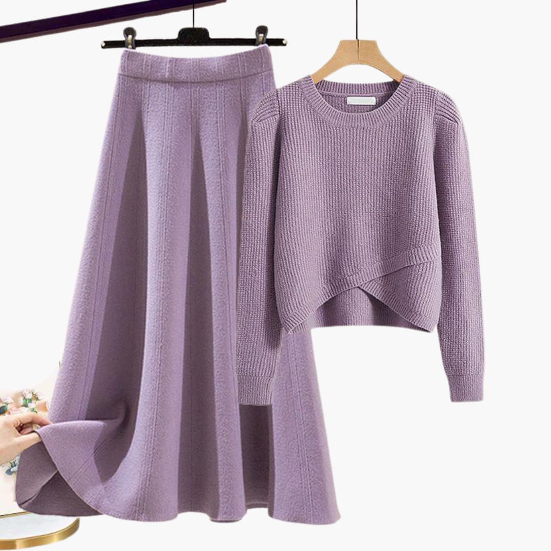 Women’s Two-Piece Lounge Set with Knit Sweater and A-Line Skirt