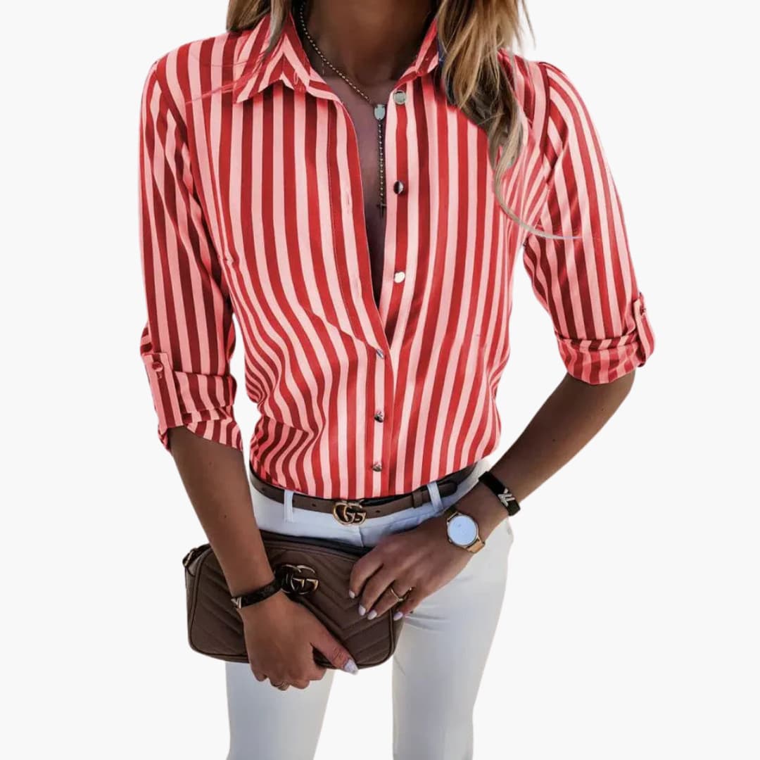 Women’s Blouse with Collared Neckline and Roll-Tab Sleeves