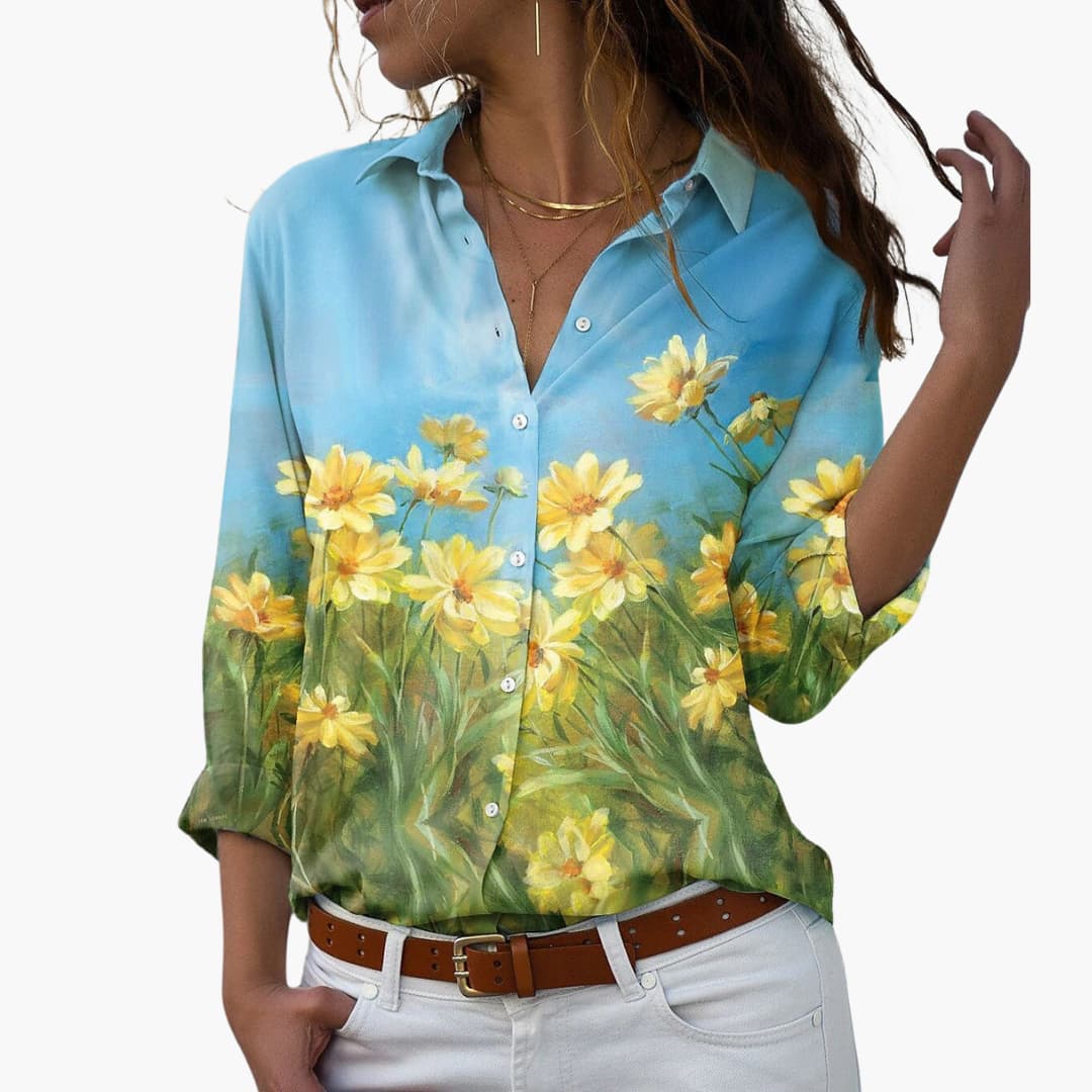 Women’s Shirt with Button Fastening and Printed Design