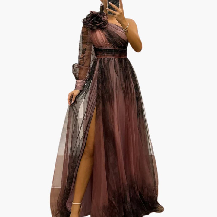 Women’s Maxi Dress with One Shoulder Design and Side Split