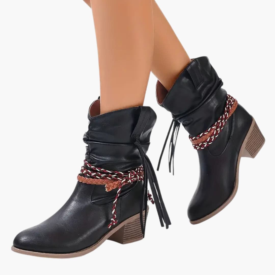 Women’s Block Heel Ankle Boots with Braided Straps