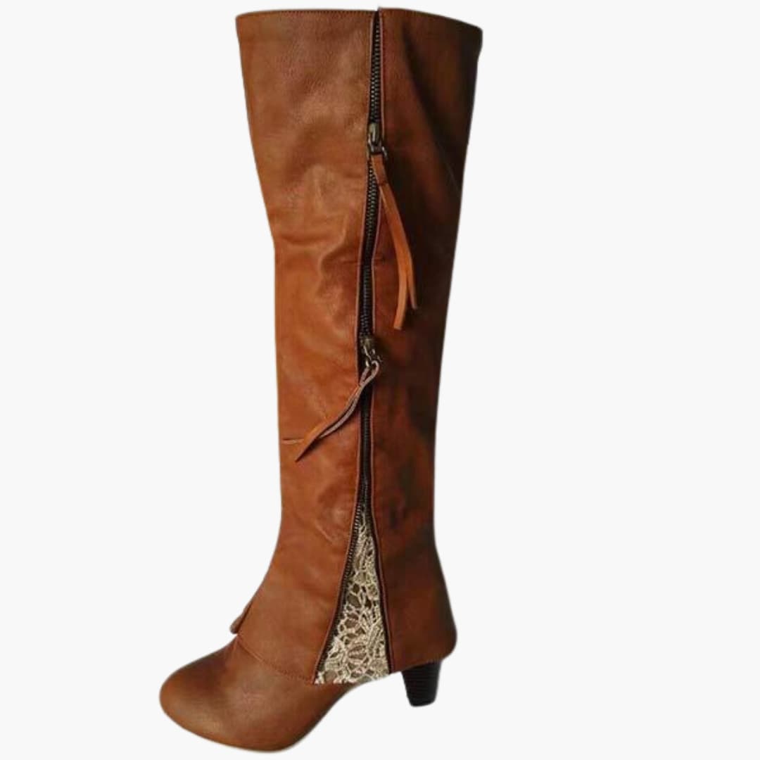 Women’s Knee-High Boots with Pointed Toe and Block Heel