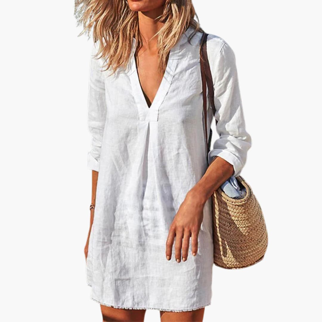 Women’s Summer Dress with V-Neckline and Long Sleeves