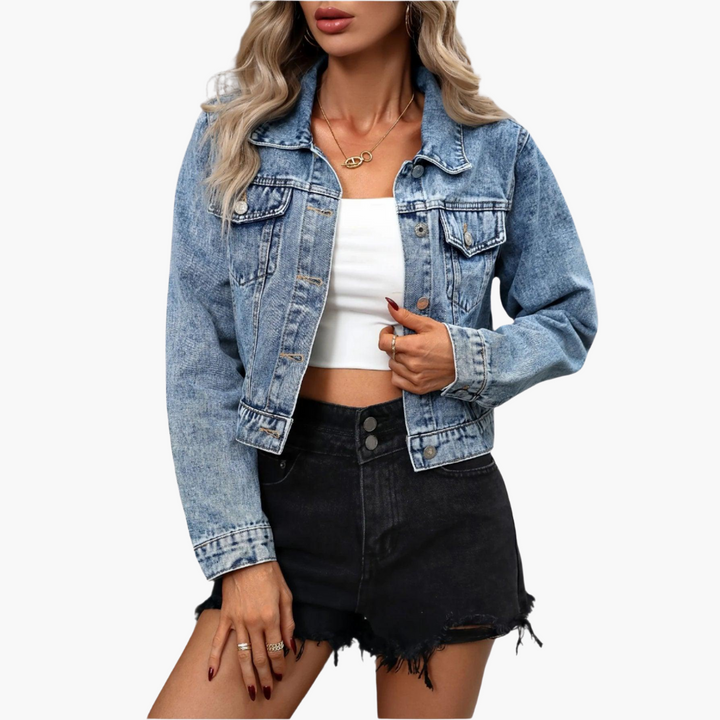Women’s Fitted Denim Jacket with Tailored Fit and Cotton Blend