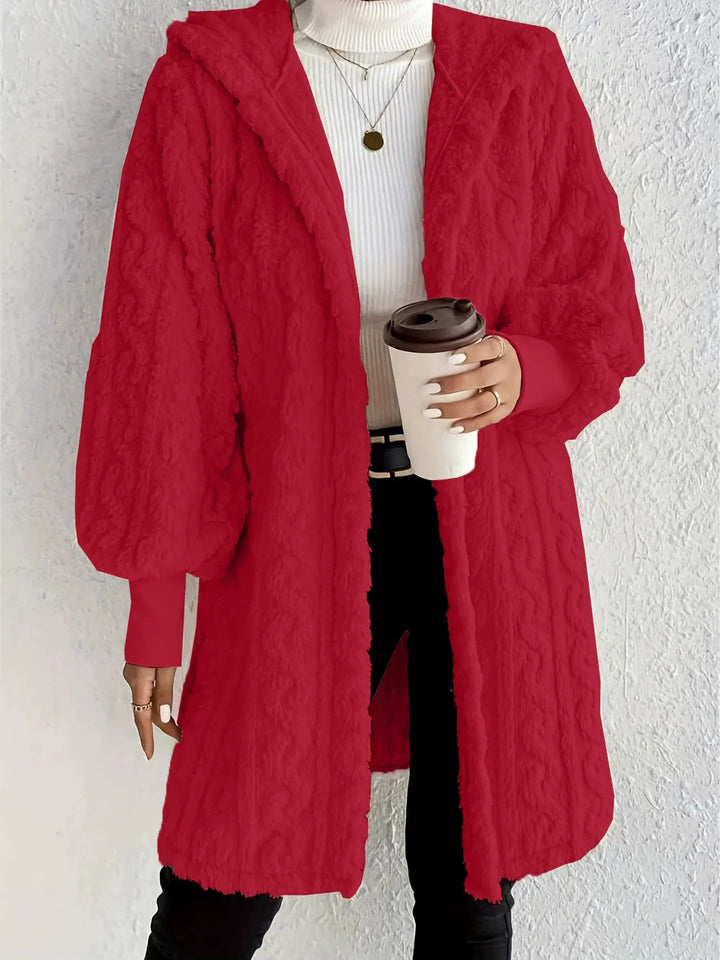 Hooded Teddy Coat for Women, Double-Sided Plush Long Cardigan
