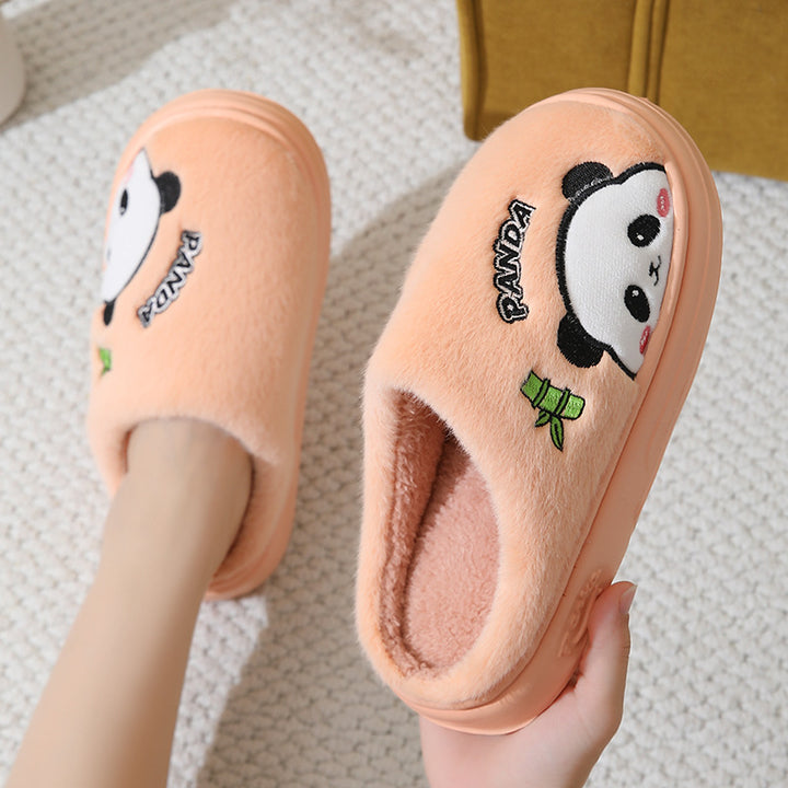 Cute Cartoon Panda Slippers, Thick-Soled Winter Warm