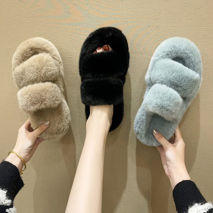 Fuzzy Faux Fur Slide Slippers for Women, Soft and Fluffy