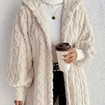 Hooded Teddy Coat for Women, Double-Sided Plush Long Cardigan