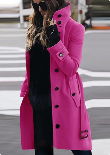 Slim Fit Wool Coat for Women, Stand Collar Single-Breasted Coat