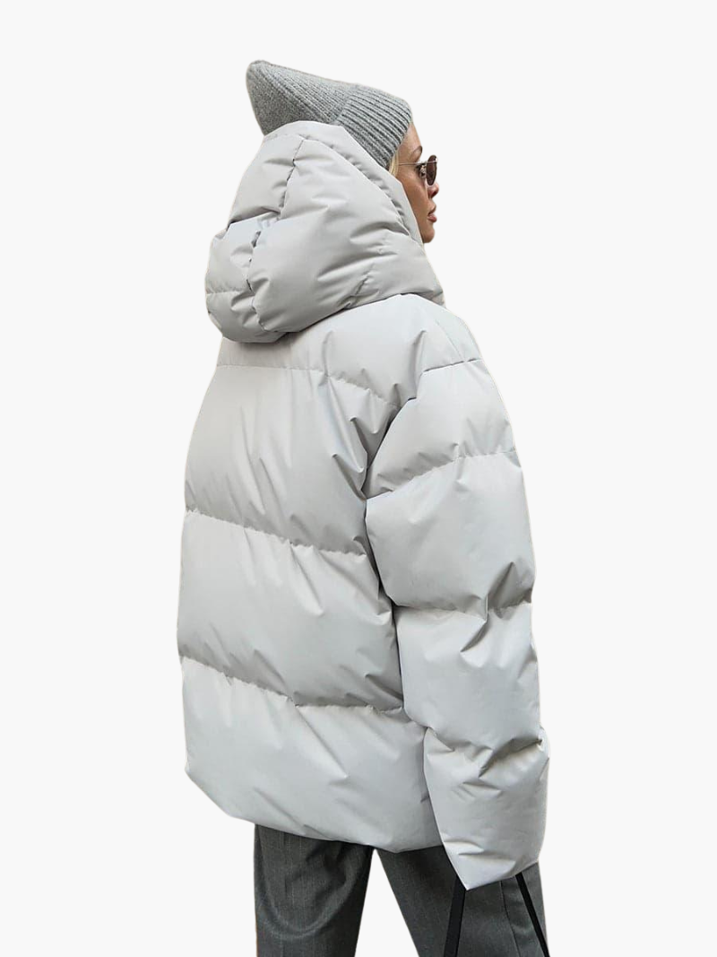 Women’s Hooded Puffer Jacket with Front Zip and Quilted Design