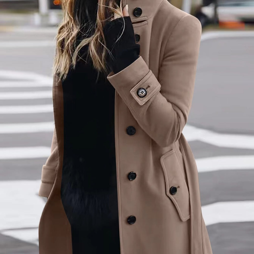 Slim Fit Wool Coat for Women, Stand Collar Single-Breasted Coat