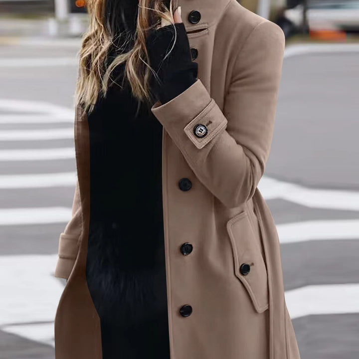 Slim Fit Wool Coat for Women, Stand Collar Single-Breasted Coat