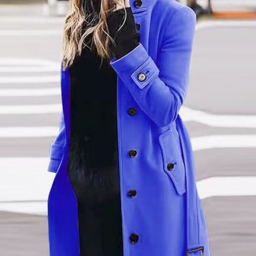 Slim Fit Wool Coat for Women, Stand Collar Single-Breasted Coat