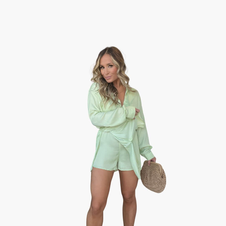 Women’s Romper Dress with Collared Neck and Drawstring Waist