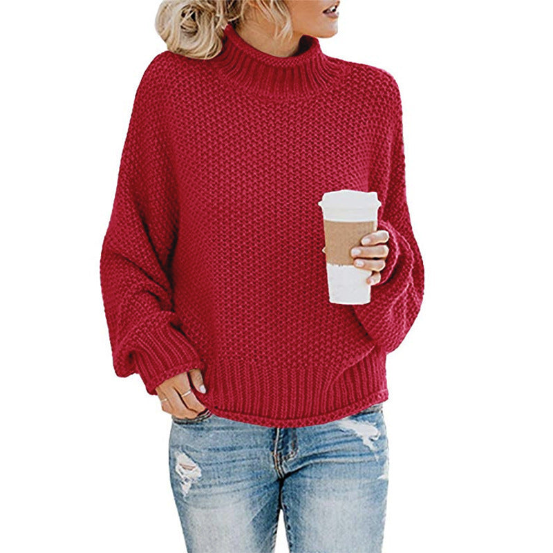 Solid Turtleneck Sweater for Women, Winter Knit Pullover