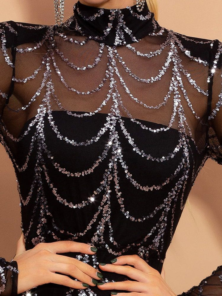 Sequin Maxi Dress for Women, Long Sleeve Party Dress