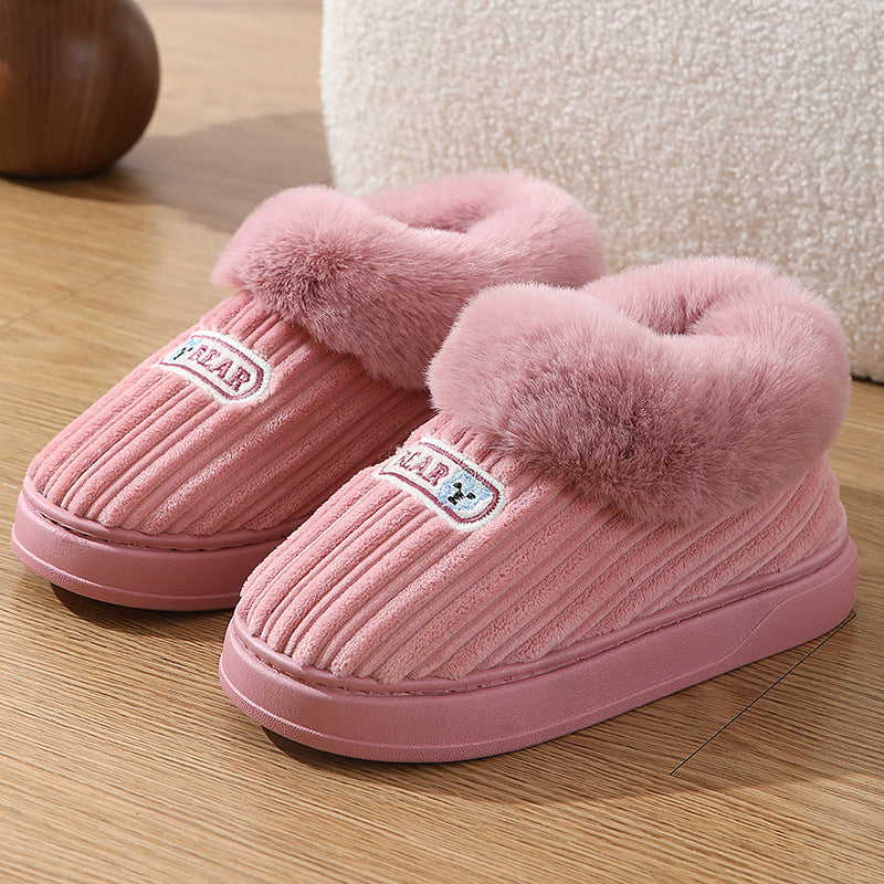 Warm Covered Heel Cotton Slippers, Indoor and Outdoor