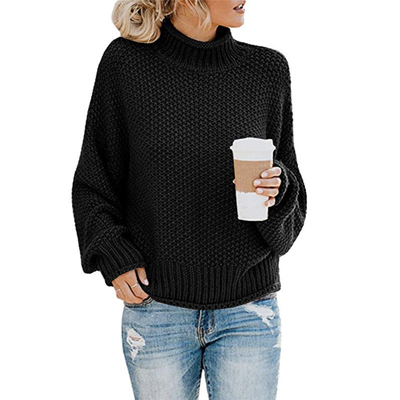 Solid Turtleneck Sweater for Women, Winter Knit Pullover