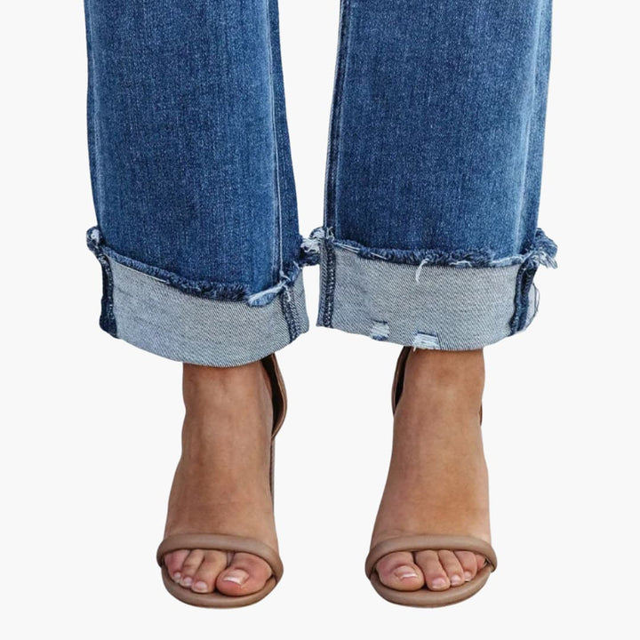 Women’s Straight-Leg Jeans with High Waist and Cuffed Hems