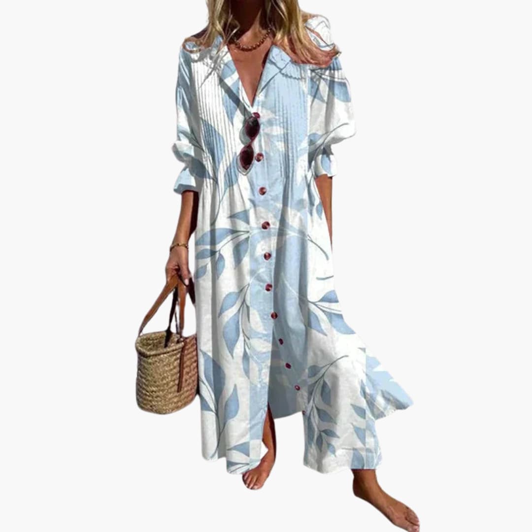 Women’s V-Neck Long Sleeve Ankle-Length Dress