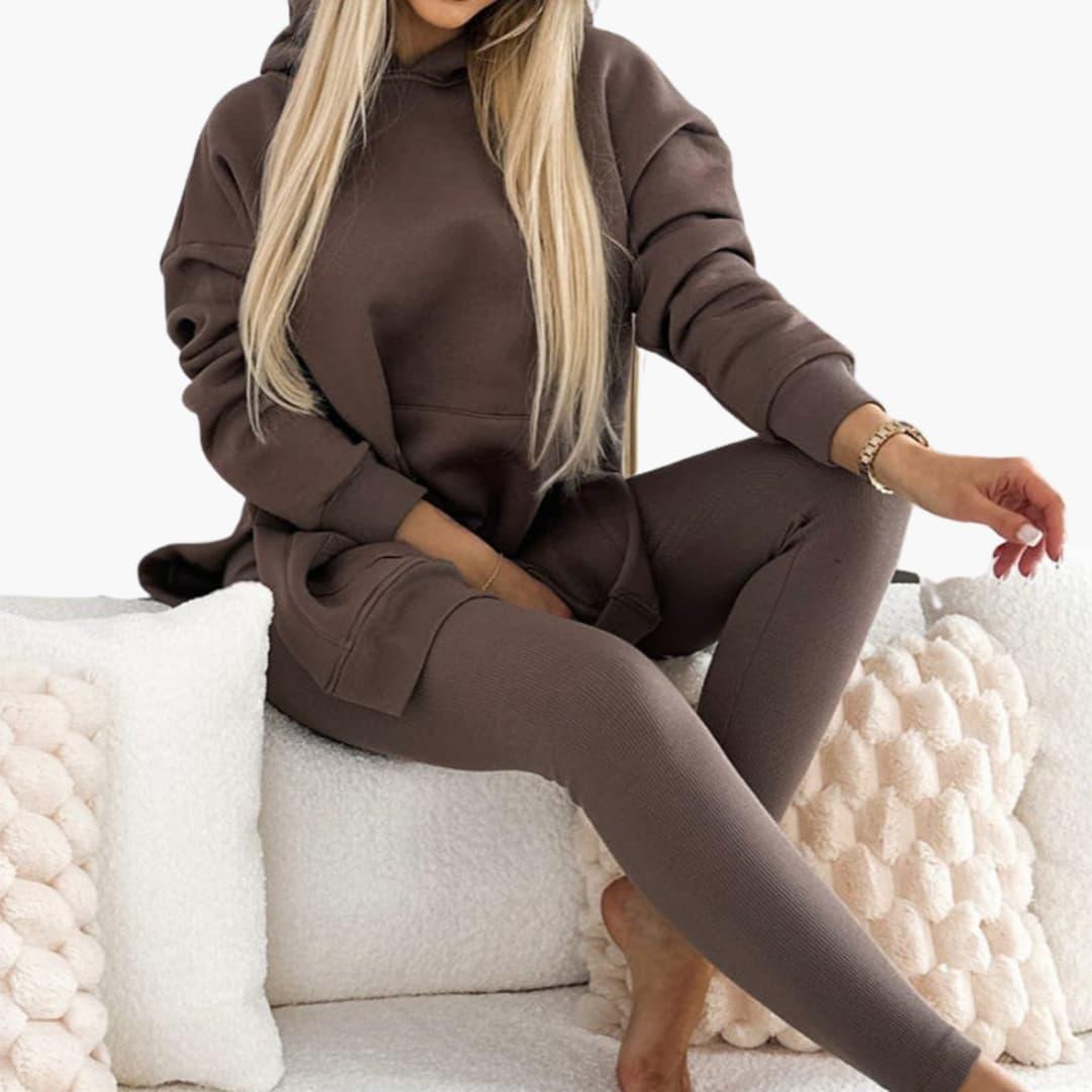 Women’s Two-Piece Hoodie and Leggings Set with Fitted Leggings