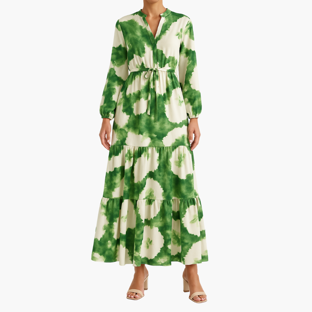 Women’s Maxi Dress with V-Neck and Tie-Dye Print