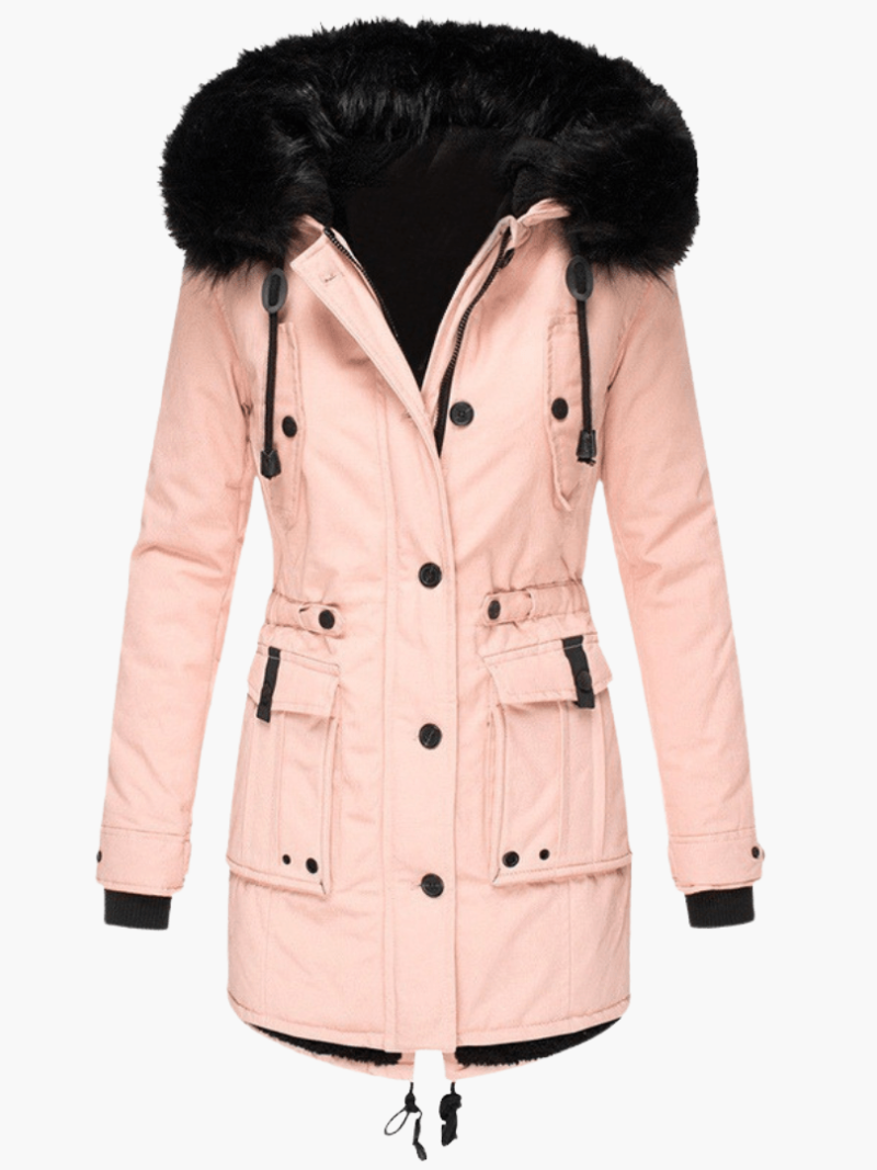 Women’s Hooded Parka with Front Pockets and Mid-Length Silhouette